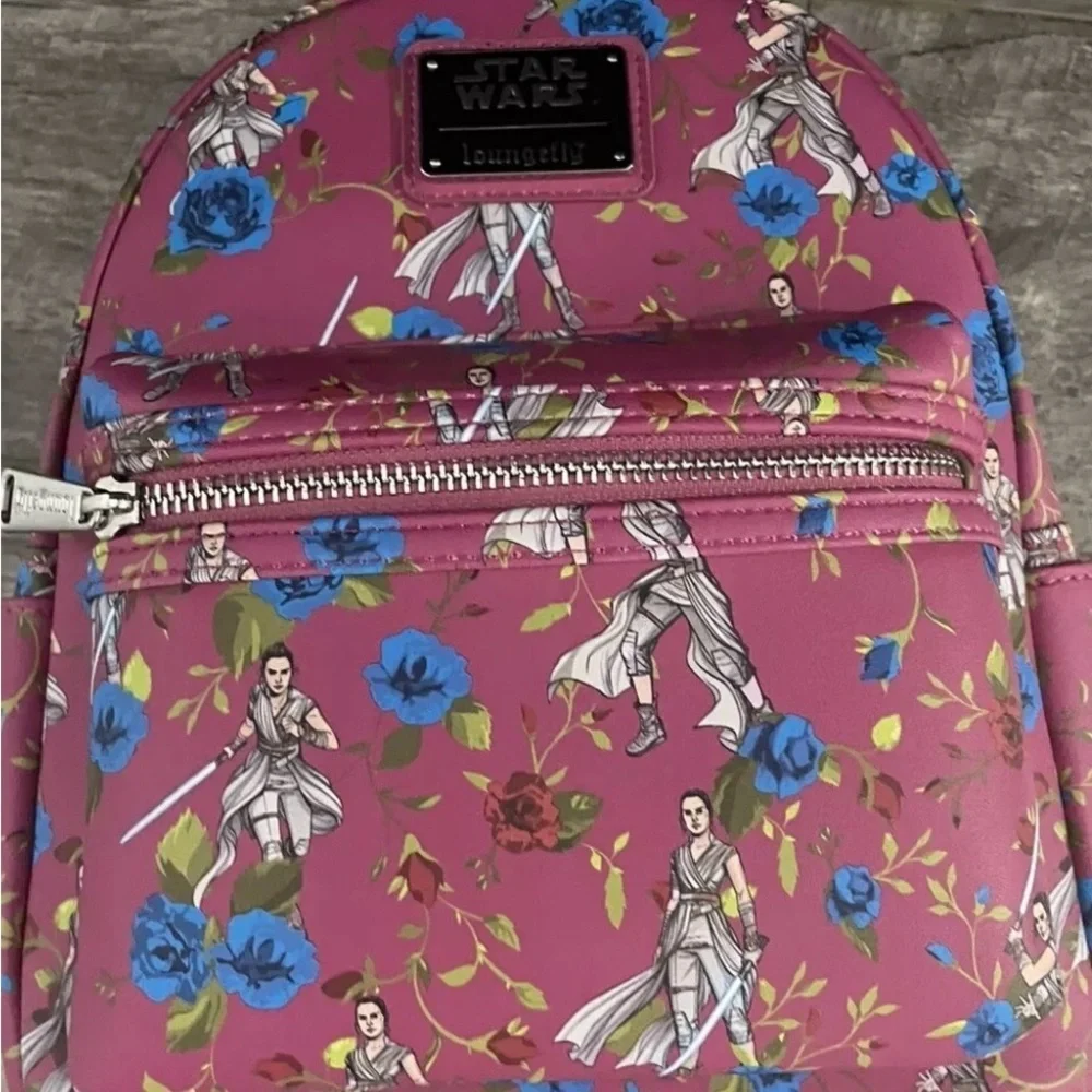 New Loungefly Disney Star Wars Pink Floral Rey Mini Backpack